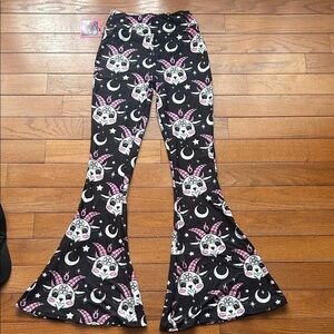 Too Fast Black and Pink Baphomet bell bottoms